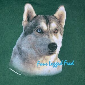 Vintage Four Legged Fred 90s Crewneck Fred Imus Husky Made In USA Green Paw